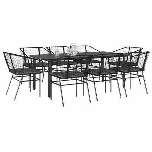 Vrtna garnitura - 9-dijelni vrtni blagovaonski set s jastucima crnog poliratana - Crna i tamno siva 200 x 100 x 74 cm 8 Cijena