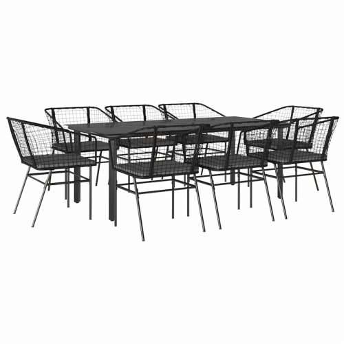 Vrtna garnitura - 9-dijelni vrtni blagovaonski set s jastucima crnog poliratana - Crna i tamno siva 200 x 100 x 74 cm 8 Cijena