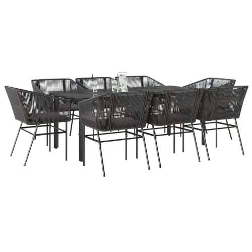 Vrtna garnitura - 9-dijelni vrtni blagovaonski set s jastucima crnog poliratana - Crna 200 x 100 x 74 cm 8 Cijena