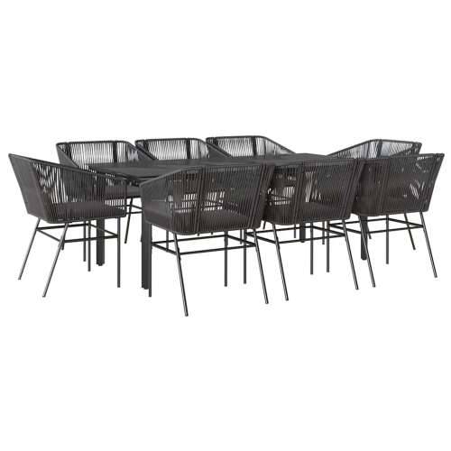 Vrtna garnitura - 9-dijelni vrtni blagovaonski set s jastucima crnog poliratana - Crna 200 x 100 x 74 cm 8 Cijena