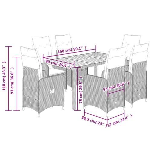 7-dijelni vrtni bistro set od poliratana s jastucima crni - 150 x 90 x 75 cm Bez naslona za noge 6 Cijena