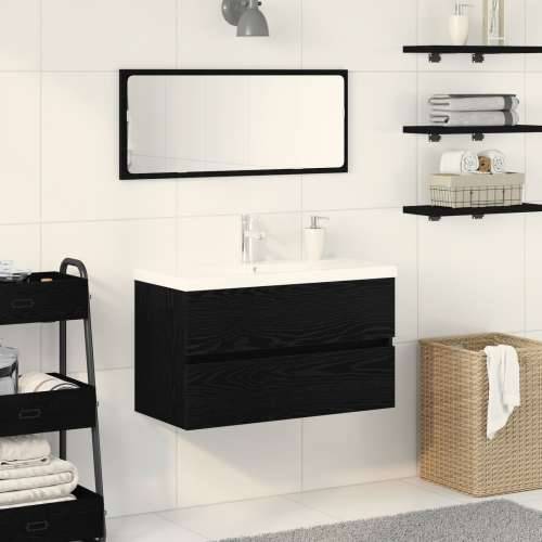 ormarić za sudoper s ugrađenim Lavabo - Umivaonikom Crni hrast konstruirano drvo, ormarić za sudoper Crni hrast 80x38.5x45 cm ko Cijena