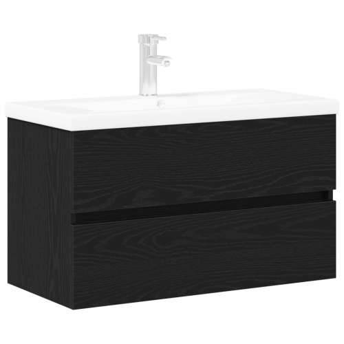 ormarić za sudoper s ugrađenim Lavabo - Umivaonikom Crni hrast konstruirano drvo, ormarić za sudoper Crni hrast 80x38.5x45 cm ko Cijena