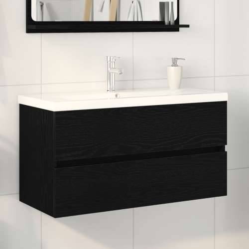 ormar za Lavabo - Umivaonik s ugrađenim umivaonikom Crna hrastovina Konstruirano drvo, ormar za umivaonik Crna hrastovina 90x38, Cijena