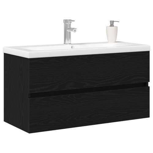 ormar za Lavabo - Umivaonik s ugrađenim umivaonikom Crna hrastovina Konstruirano drvo, ormar za umivaonik Crna hrastovina 90x38, Cijena