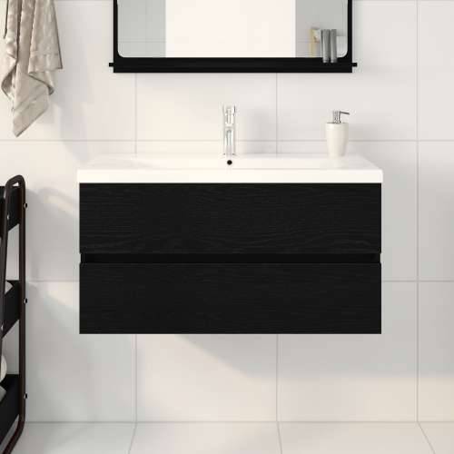 ormar za Lavabo - Umivaonik s ugrađenim umivaonikom Crna hrastovina Konstruirano drvo, ormar za umivaonik Crna hrastovina 90x38, Cijena