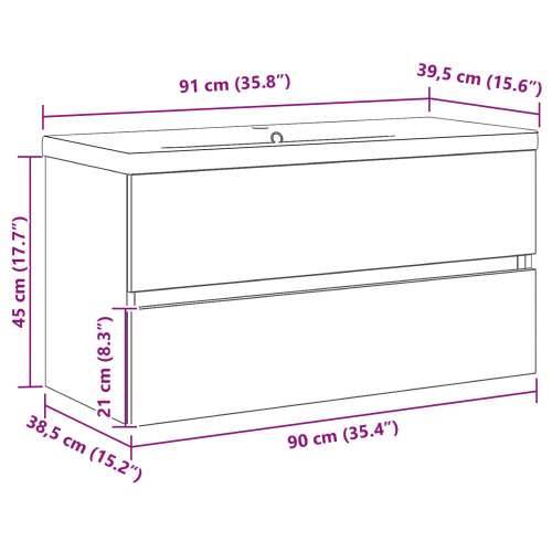 ormar za Lavabo - Umivaonik s ugrađenim umivaonikom Crna hrastovina Konstruirano drvo, ormar za umivaonik Crna hrastovina 90x38, Cijena