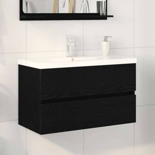 ormar za sudoper s ugrađenim Lavabo - Umivaonikom crna hrastovina konstruirano drvo, ormar za sudoper crna hrastovina 80x38.5x45 Cijena