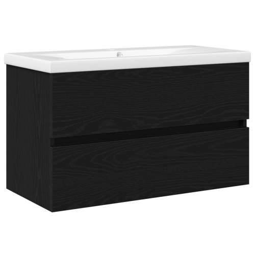 ormar za sudoper s ugrađenim Lavabo - Umivaonikom crna hrastovina konstruirano drvo, ormar za sudoper crna hrastovina 80x38.5x45 Cijena
