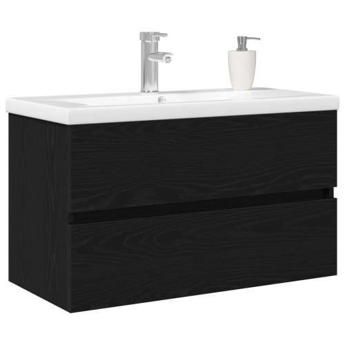 ormar za sudoper s ugrađenim Lavabo - Umivaonikom crna hrastovina konstruirano drvo, ormar za sudoper crna hrastovina 80x38.5x45 Cijena