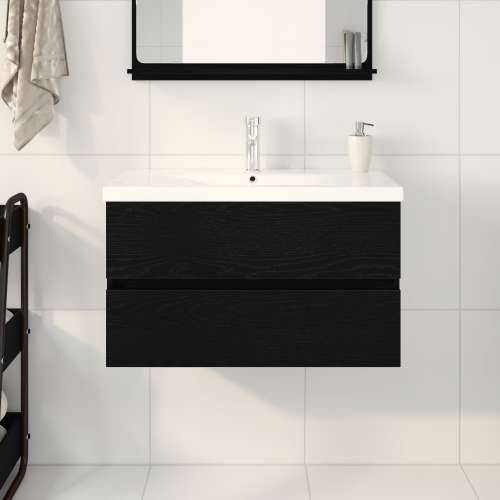 ormar za sudoper s ugrađenim Lavabo - Umivaonikom crna hrastovina konstruirano drvo, ormar za sudoper crna hrastovina 80x38.5x45 Cijena