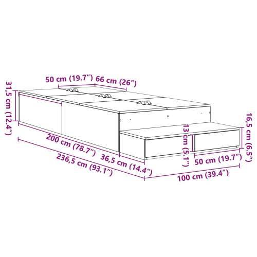 Okvir kreveta za pohranu Betonsko siva 100x200 cm Cijena