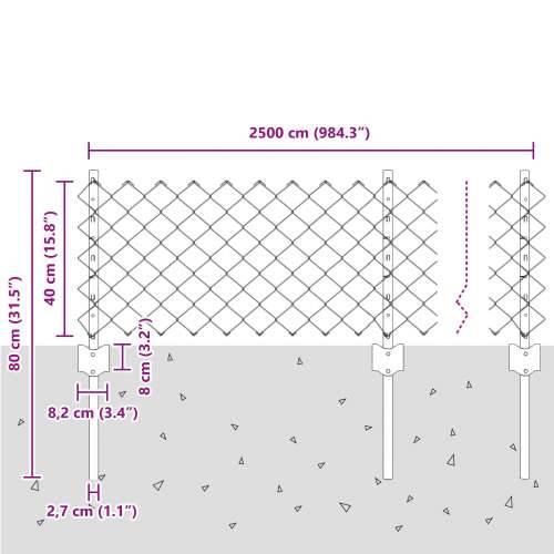 Ograda od lanca s 22 U postovima srebrna 0.4x25 m čelik Cijena