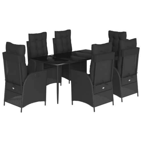 Vrtna garnitura - 7-dijelni vrtni blagovaonski set s jastucima crni od poliratana - 160 x 80 x 74 cm Bez naslona za noge 6 Cijena