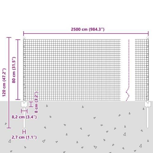 zavarena žičana ograda s 11 U potpornja srebrna 0.8x25 m čelik Cijena