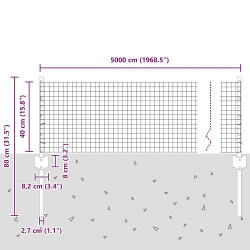 Zavarena žičana ograda s 22 U stupova, srebrna 0.4x50 m, čelik Cijena