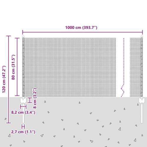 zavarena žičana ograda s 5 U postovima Zelena 0.8x10 m Čelik Cijena