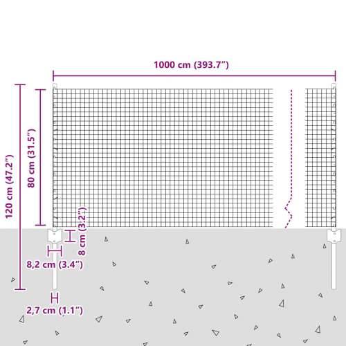 Siva zavarena žičana ograda s 5 U postova 0.8x10 m čelik Cijena