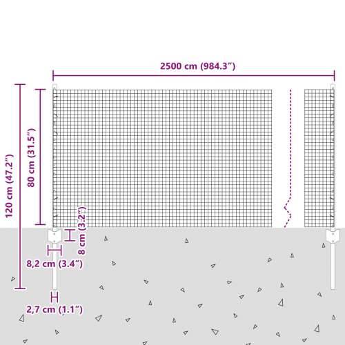 Zavarena žičana ograda s 11 U stupovima Siva 0.8x25 m Čelik Cijena