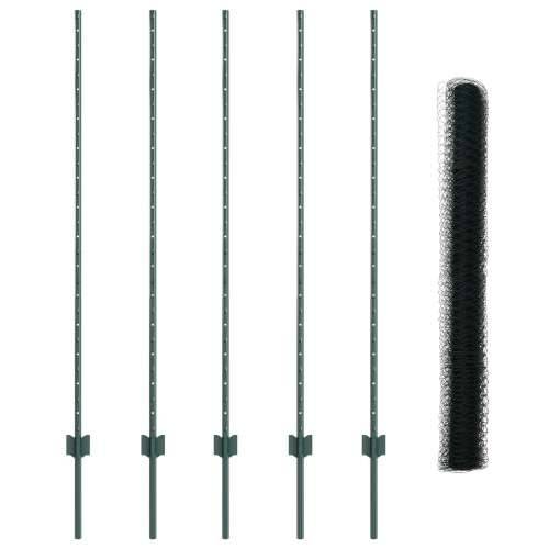 Stupci ograde 5 kom U-kanal Zelena 140 cm Čelik Cijena