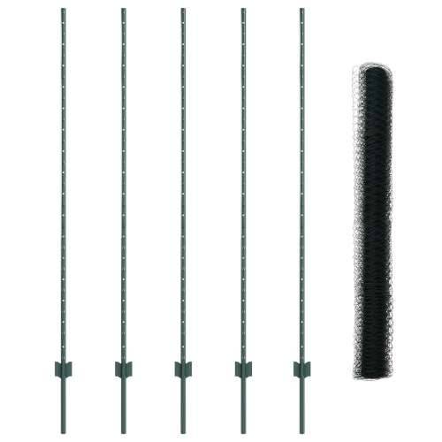Ograda Postovi 5 kom U-Oblik Zeleni 150 cm Čelik, Šesterokutna ograda Zelena 1.5x10 m Čelik Cijena
