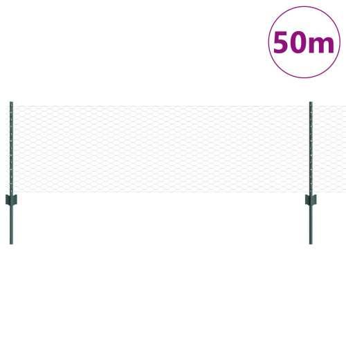 drveni stupovi 11 kom U-kanal zelena 60 cm čelik, šesterokutna ograda zelena 0,6x50 m čelik Cijena