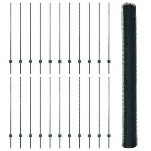 Ograda Postovi 11 kom U-Kanal Zelena 140 cm Čelik, Šesterokutna Ograda Zelena 1.4x50 m Čelik Cijena