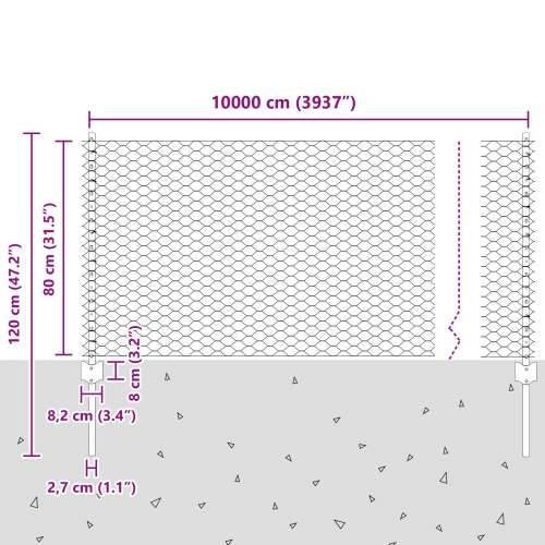 Stupovi ograde 11 kom U-kanal zelena 80 cm čelik, Šesterokutna ograda zelena 0.8 x 100 m čelik Cijena