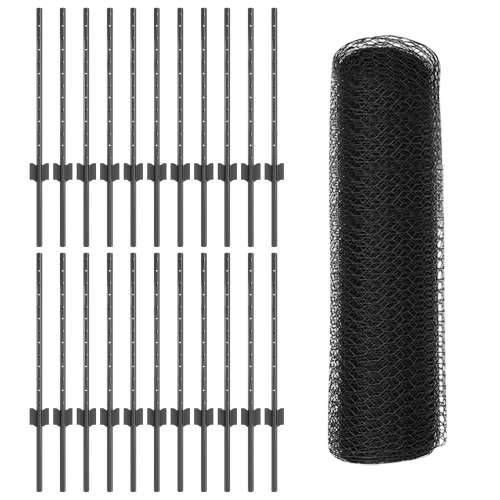Ograde za postove 11 kom U-kanal siva 60 cm čelik, Šesterokutna ograda siva 0.5x50 m čelik Cijena