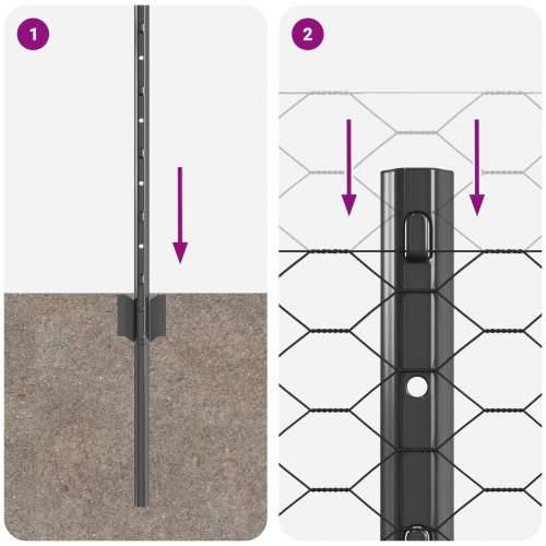 Ograde za postove 11 kom U-kanal siva 60 cm čelik, Šesterokutna ograda siva 0.5x50 m čelik Cijena