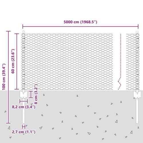 stupovi ograde 11 kom U-kanal siva 60 cm čelik, šesterokutna ograda siva 0,6x50 m čelik Cijena
