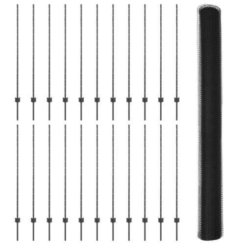 postovi ograde 22 kom U-kanal siva 140 cm čelik, šesterokutna ograda siva 1.4x50 m čelik Cijena