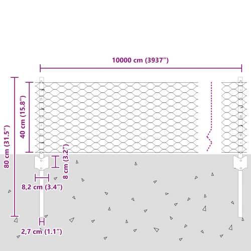 Stupovi za ograde 11 kom U-kanal siva 40 cm čelik, Šesterokutna ograda siva 0.4x100 m čelik Cijena