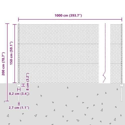 Betonski stupovi 10 kom u obliku U 150 cm pocinčani čelik, Šesterokutna ograda 1,5x10 m pocinčani čelik Cijena