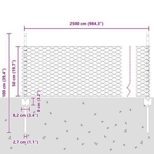 Šesterokutna Ograda sa 11 Postova Srebrna 0.5x25 m Čelik Cijena