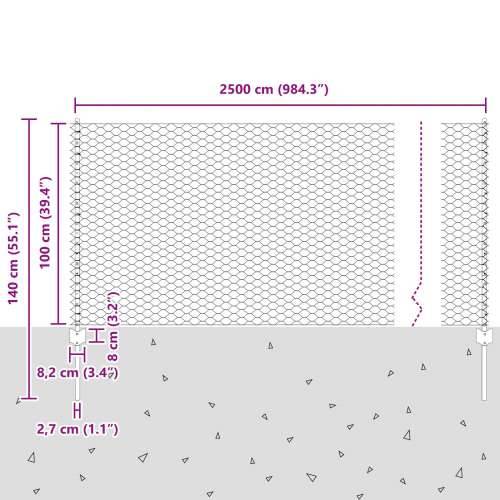 Šesterokutna Ograda s 22 U Stupova Srebrna 1x25 m Čelik Cijena