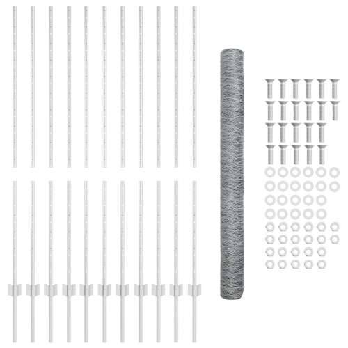 posts za ogradu 22 kom U-kanal 140 cm Galvanizirani čelik, Šesterokutna ograda 1.4x25 m Galvanizirani čelik Cijena