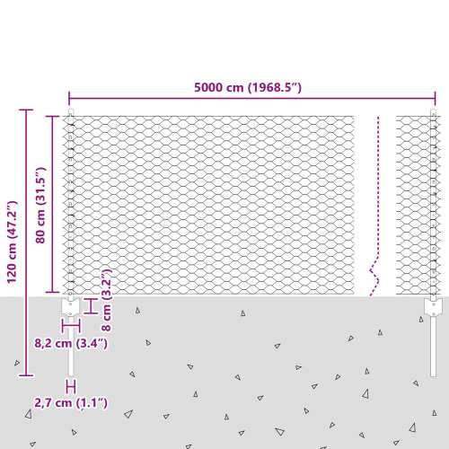 Stupovi za ograđivanje 11 kom U-Channel 80 cm Pocinčani čelik, Šesterokutna ograda 0.8x50 m Pocinčani čelik Cijena