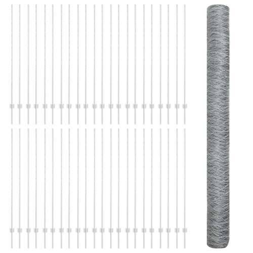 Stupovi za ograde 22 kom U-kanal 150 cm Galvanizirani čelik, Šesterokutna ograda 1,5x100 m Galvanizirani čelik Cijena