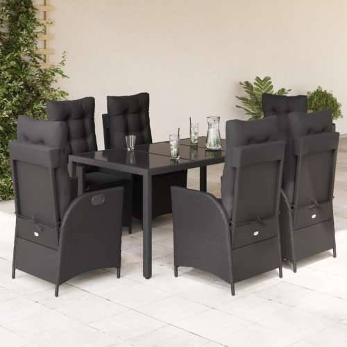 Vrtna garnitura - 7-dijelni vrtni blagovaonski set s jastucima crni od poliratana - Crna 150 x 90 x 75 cm Bez naslona za noge 6 Cijena