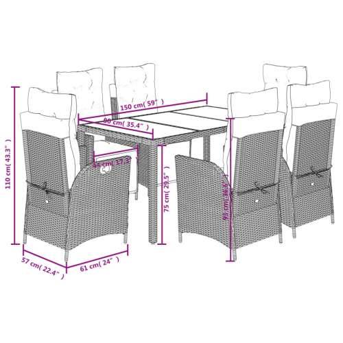 Vrtna garnitura - 7-dijelni vrtni blagovaonski set s jastucima crni od poliratana - Crna 150 x 90 x 75 cm Bez naslona za noge 6 Cijena