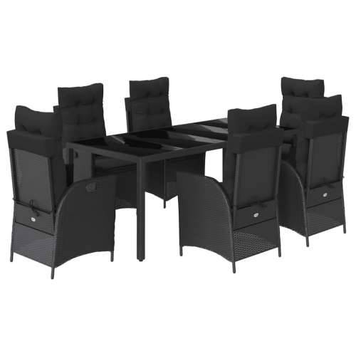 Vrtna garnitura - 7-dijelni vrtni blagovaonski set s jastucima crni od poliratana - Crna 190 x 90 x 75 cm Bez naslona za noge 6 Cijena