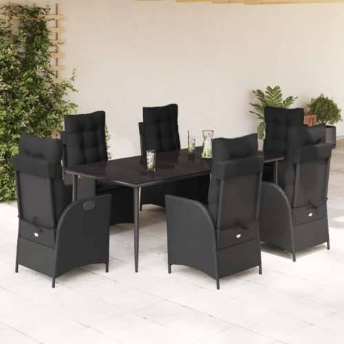 Vrtna garnitura - 7-dijelni vrtni blagovaonski set s jastucima crni od poliratana - 200 x 100 x 74 cm Bez naslona za noge 6 Cijena