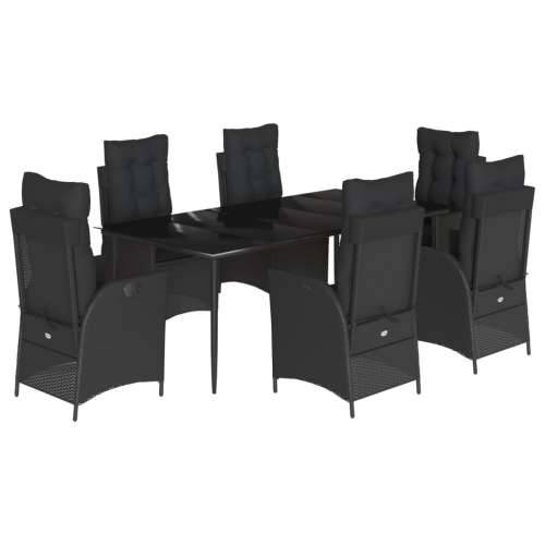 Vrtna garnitura - 7-dijelni vrtni blagovaonski set s jastucima crni od poliratana - 200 x 100 x 74 cm Bez naslona za noge 6 Cijena