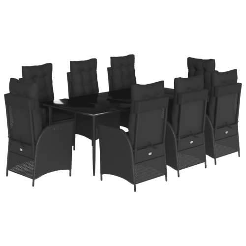 Vrtna garnitura - 9-dijelni vrtni blagovaonski set s jastucima crni od poliratana - 200 x 100 x 74 cm Sa naslonom za noge 8 Cijena