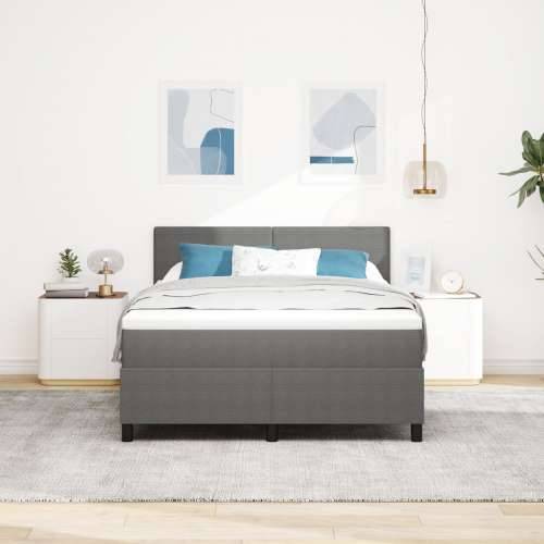 Box Spring Krevet s Madracem & LED Svjetlom Sivo 160x200 cm Tkanina od žorža Cijena