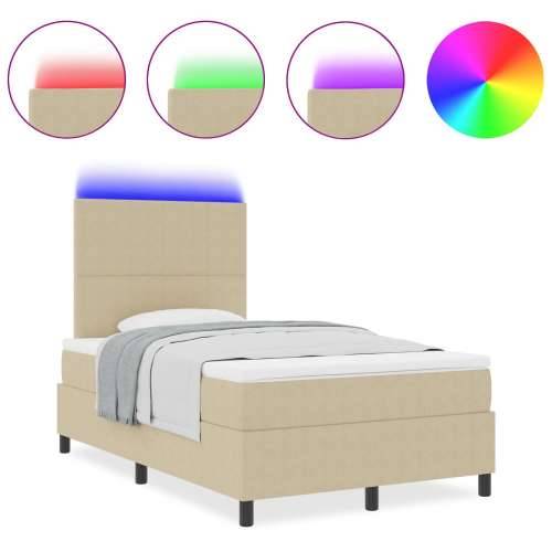 Box Spring Krevet s Madracem & LED Svjetlom Bež 120x200 cm Pamučna Tkanina Cijena