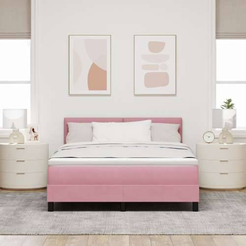 Ružičasti Box Spring Krevet s Matracom 140x190 cm Baršun Cijena