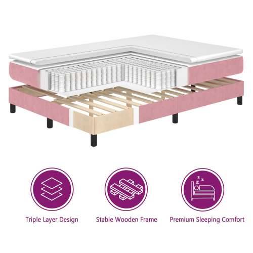 Ružičasti Box Spring Krevet s Matracom 140x190 cm Baršun Cijena
