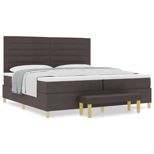 Box Spring Krevet s Madracem i Klupom Tamnosmeđi 200x200 cm Tkanina Cijena